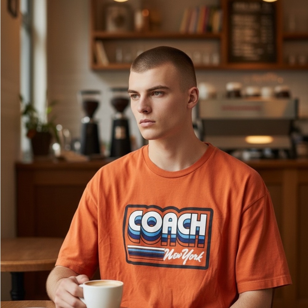 Coach Men's Bold Orange Tee with Graphic Logo L - Picture 2 of 3